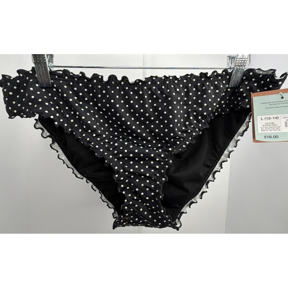 Shade & Shore Women's Polka Dot Ruffle Cheeky Bikini Bottom - Black Large